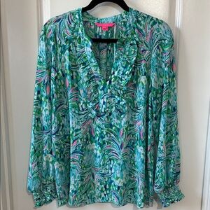 Lilly Pulitzer Angelika Vibrant Green and Pink Women's Top